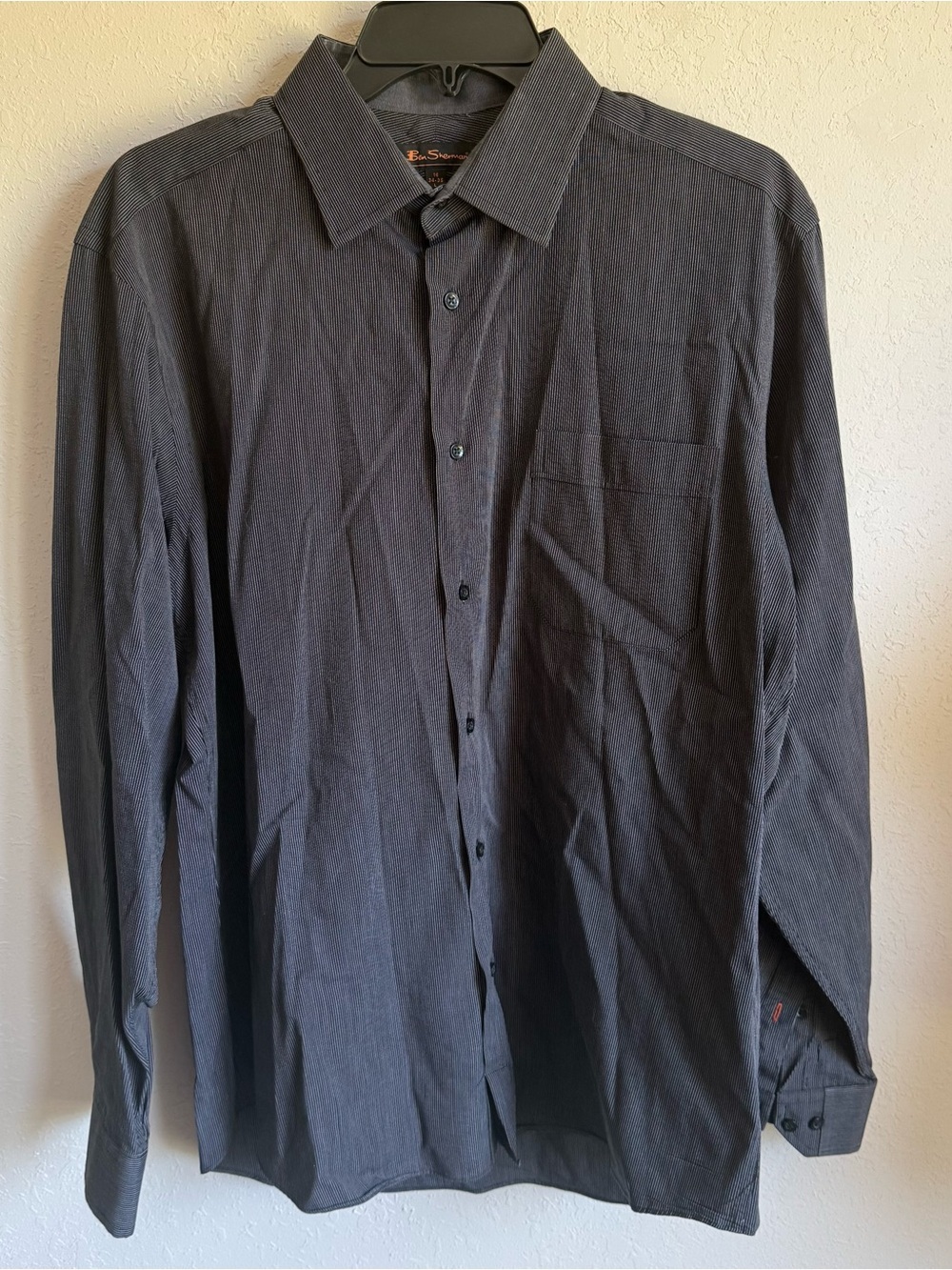 Men’s L Black Striped Ben Sherman Formal Office Classic Cocktail Button Up Shirt